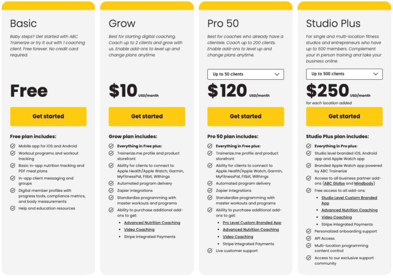 trainerize-pricing-table